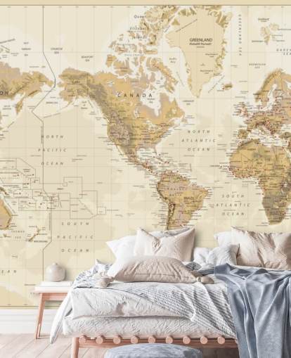 Carta da parati murale vintage con mappa fisica del mondo - America centrata Carta da parati murale vintage con mappa fisica del mondo - America centrata