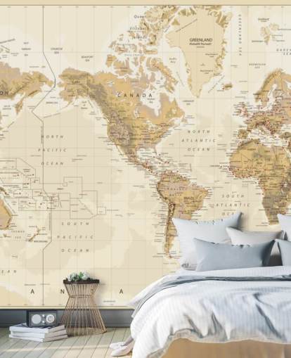 Vintage Physical World Map - America Centered Wallpaper Mural
