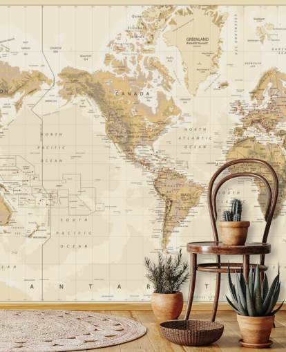 Mapa del mundo físico vintage - Mural de papel pintado centrado en Estados Unidos Mapa del mundo físico vintage - Mural de papel pintado centrado en Estados Unidos