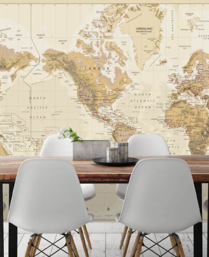 Vintage Physical World Map - America Centered Wallpaper Mural Vintage Physical World Map - America Centered Wallpaper Mural