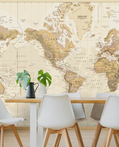 Carte du monde physique vintage - Papier peint centré sur l'Amérique