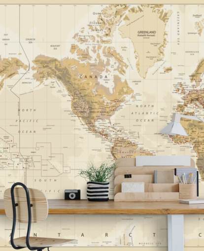 Vintage Physical World Map - America Centered Wallpaper Mural