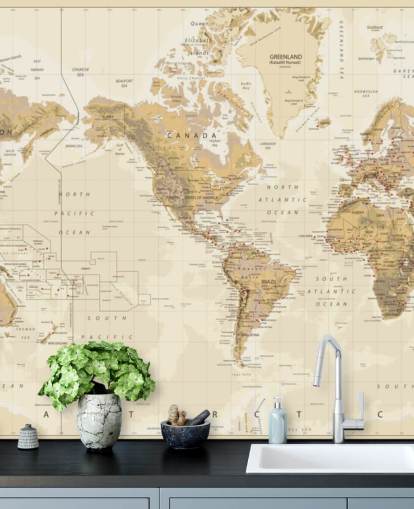 Vintage Physical World Map - America Centered Wallpaper Mural