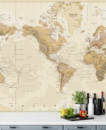 Vintage Physical World Map - America Centered Wallpaper Mural