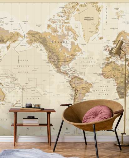 Mapa del mundo físico vintage - Mural de papel pintado centrado en Estados Unidos Mapa del mundo físico vintage - Mural de papel pintado centrado en Estados Unidos