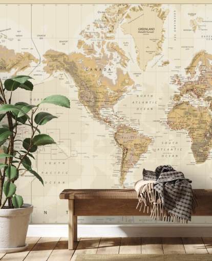 Vintage Physical World Map - America Centered Wallpaper Mural