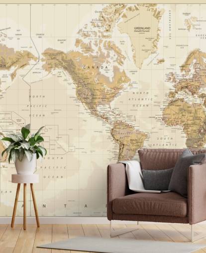 Vintage Physical World Map - America Centered Wallpaper Mural