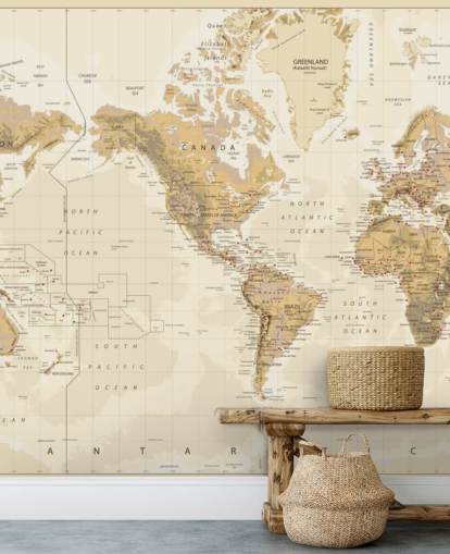 Vintage Physical World Map - America Centered Wallpaper Mural