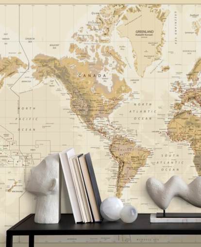 Vintage Physical World Map - America Centered Wallpaper Mural Vintage Physical World Map - America Centered Wallpaper Mural