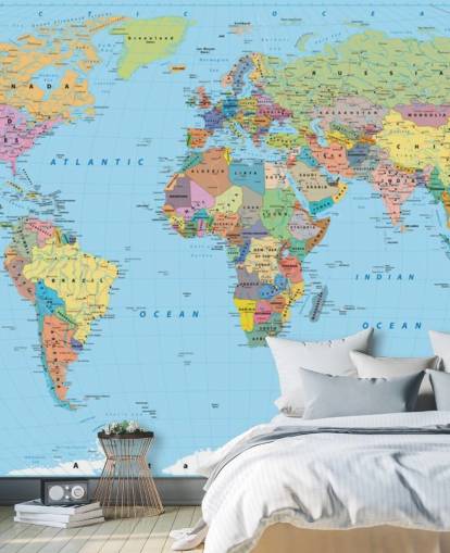 Mural de papel pintado con el mapa del mundo en color