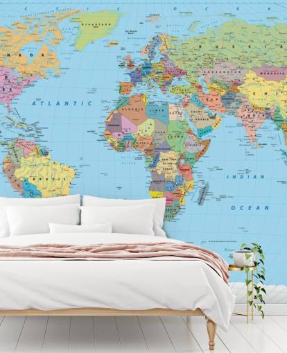 Coloured Map of the World Wallpaper Mural