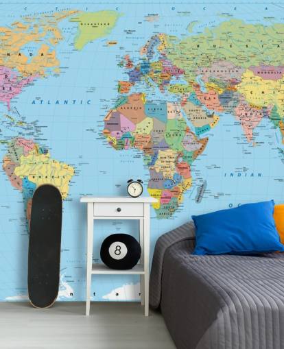 Coloured Map of the World Wallpaper Mural Coloured Map of the World Wallpaper Mural
