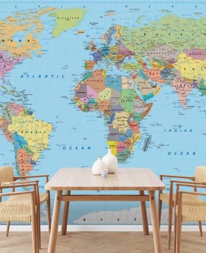 Carta da parati murale con mappa colorata del mondo