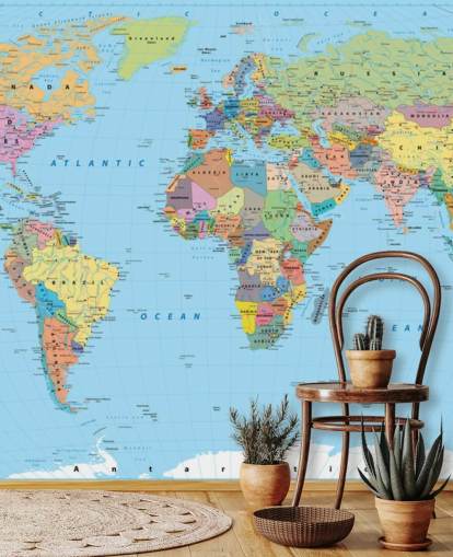 Colored Map of the World Wallpaper Mural