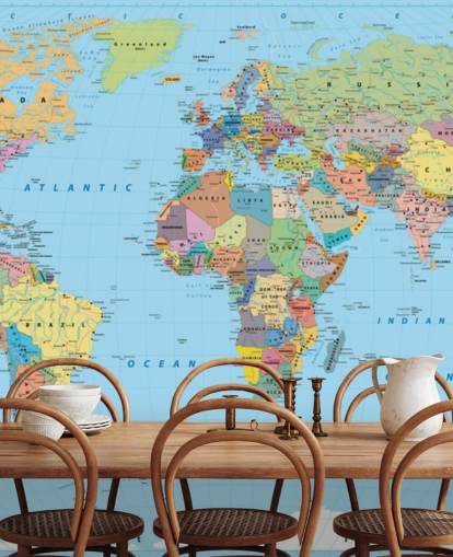 Coloured Map of the World Wallpaper Mural
