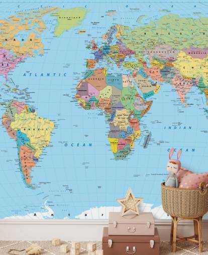 Colored Map of the World Wallpaper Mural