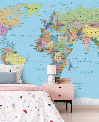 Coloured Map of the World Wallpaper Mural