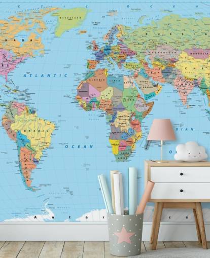 Coloured Map of the World Wallpaper Mural