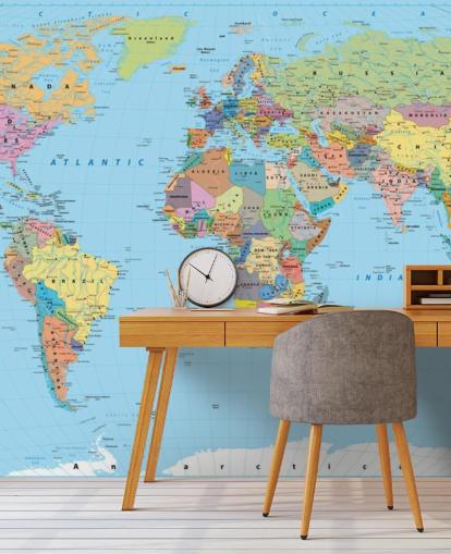 Colored Map of the World Wallpaper Mural