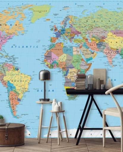 Coloured Map of the World Wallpaper Mural