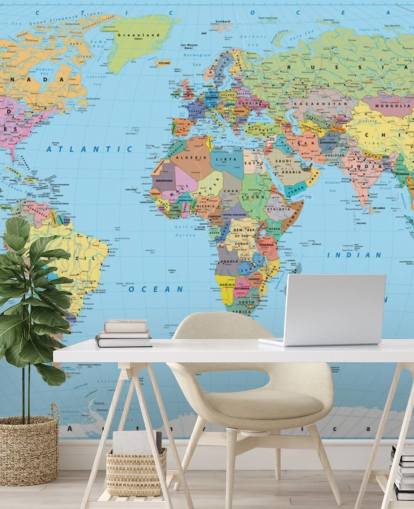 Coloured Map of the World Wallpaper Mural
