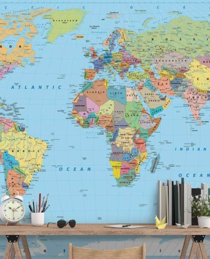 Mural de papel pintado con el mapa del mundo en color