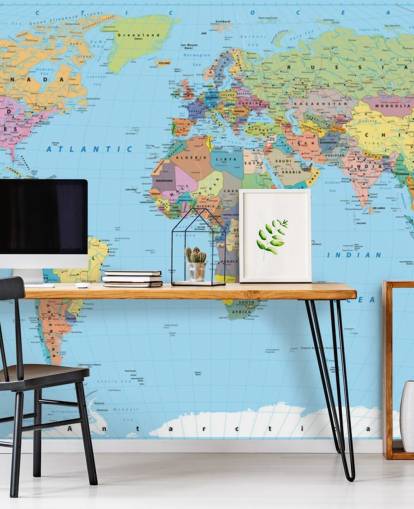 Coloured Map of the World Wallpaper Mural