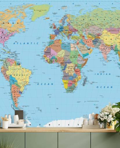 Colored Map of the World Wallpaper Mural