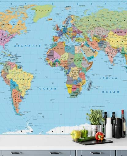 Carta da parati murale con mappa colorata del mondo