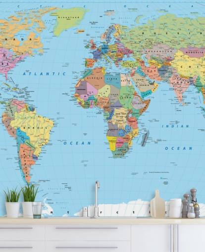 Carta da parati murale con mappa colorata del mondo
