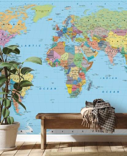 Colored Map of the World Wallpaper Mural