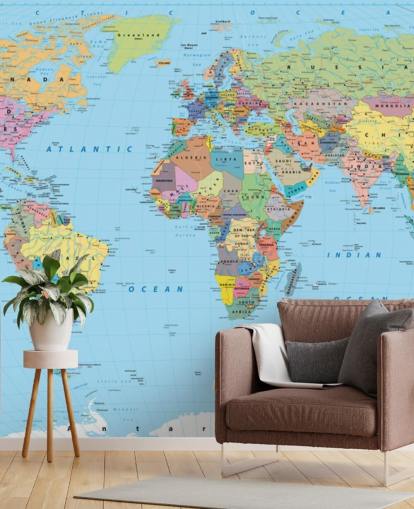 Coloured Map of the World Wallpaper Mural