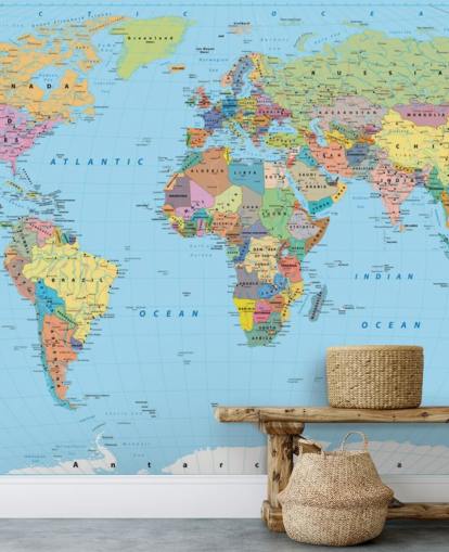 Colored Map of the World Wallpaper Mural