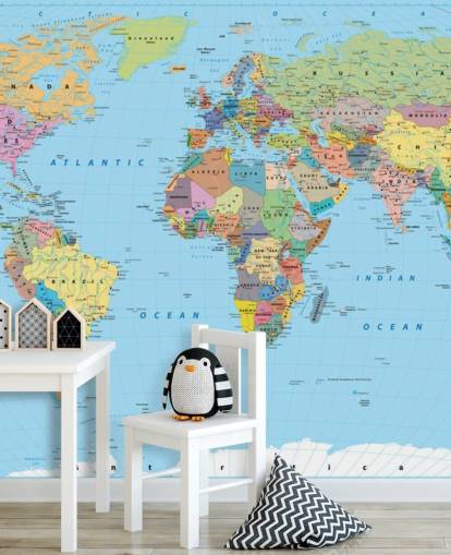 Coloured Map of the World Wallpaper Mural