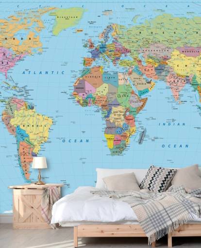 Coloured Map of the World Wallpaper Mural