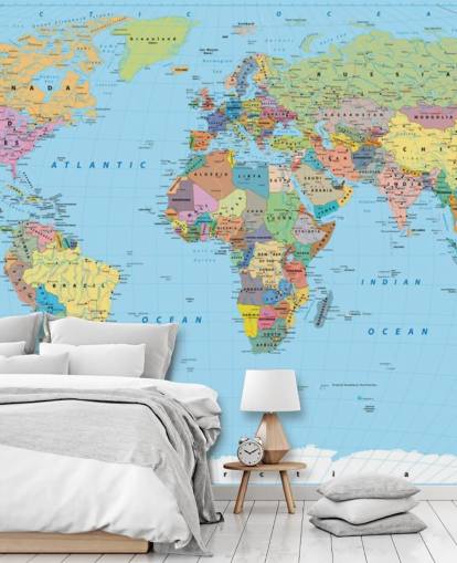 Carta da parati murale con mappa colorata del mondo