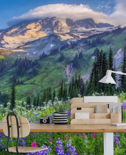 Mt Rainier Wildflowers Wallpaper Mural