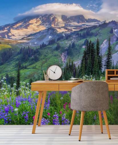 Carta da parati murale con fiori selvatici del Monte Rainier