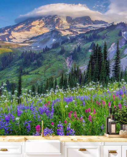 Mt Rainier Wildflowers Behang Muurschildering
