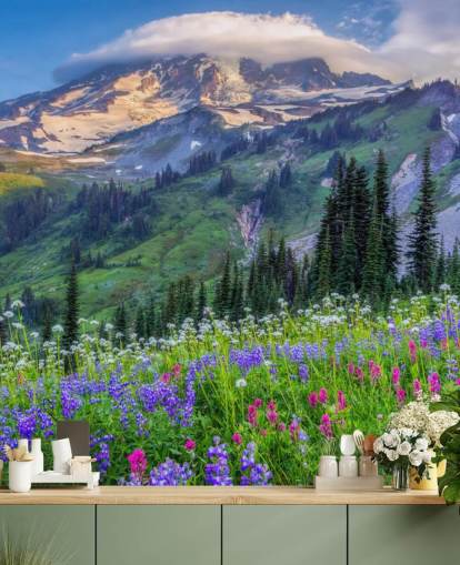 Carta da parati murale con fiori selvatici del Monte Rainier Carta da parati murale con fiori selvatici del Monte Rainier