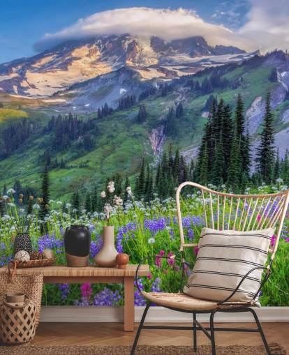 Mt Rainier Wildflowers Bakgrunn Mural
