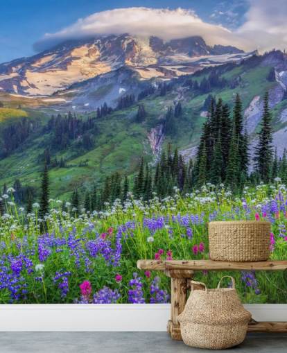 Mt Rainier Wildflowers Wallpaper Mural