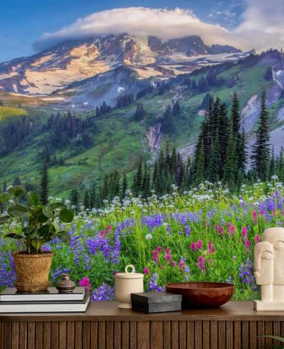 Mt Rainier Wildflowers Wallpaper Mural