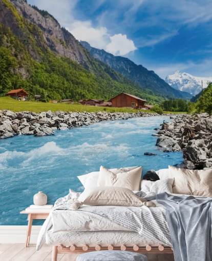 Schweiziska landskap Bakgrund väggmålning