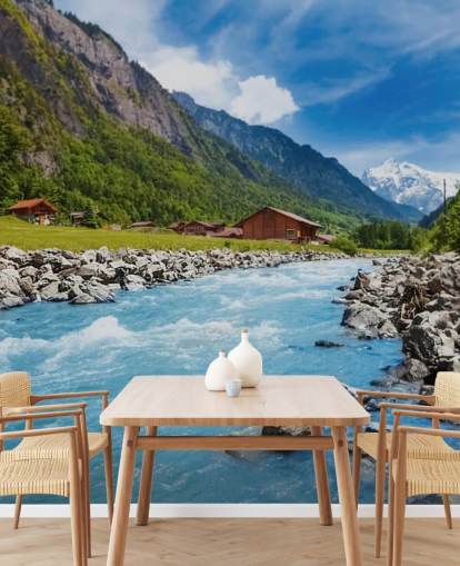 Swiss Landscape Wallpaper Muurschildering Swiss Landscape Wallpaper Muurschildering