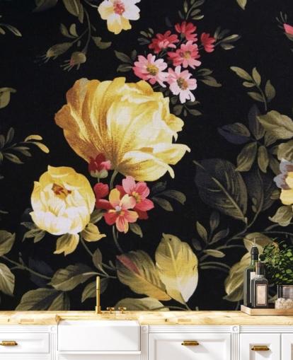 Décoration murale Roses jaunes et roses sur fond noir Décoration murale Roses jaunes et roses sur fond noir