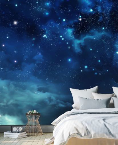 mural de papel de parede de céu noturno azul escuro chamado Beautiful Nightly Sky para quartos