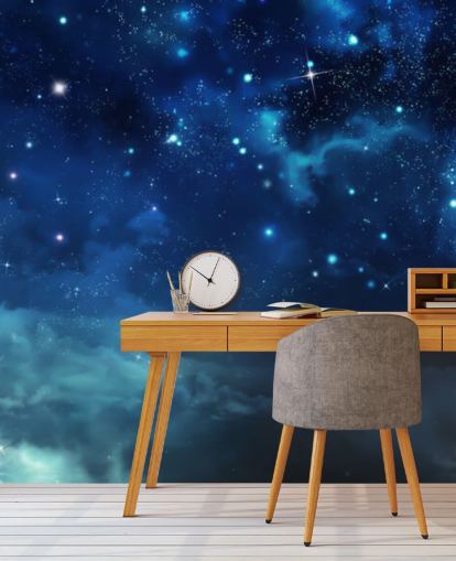 mural de papel pintado de cielo nocturno azul oscuro llamado Beautiful Nightly Sky para dormitorios mural de papel pintado de cielo nocturno azul oscuro llamado Beautiful Nightly Sky para dormitorios