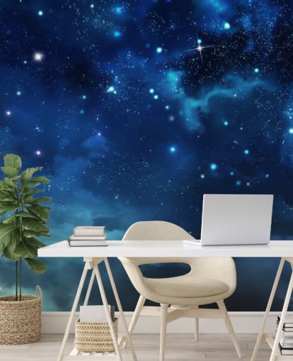 mural de papel pintado de cielo nocturno azul oscuro llamado Beautiful Nightly Sky para dormitorios