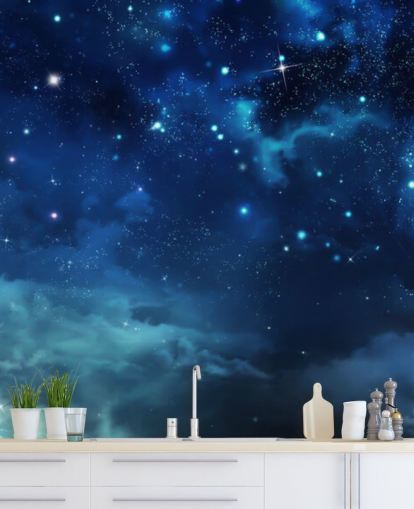 papier peint mural bleu foncé sur le ciel nocturne appelé Beautiful Nightly Sky pour les chambres